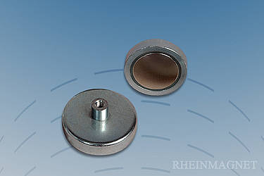 Flat grip magnets with neodymium-iron-boron core with threaded bushing